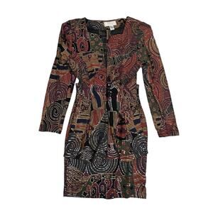 Janine Haly Vintage 1990 Multicolor Paillette Italian Fabric Jacket Skirt Suit